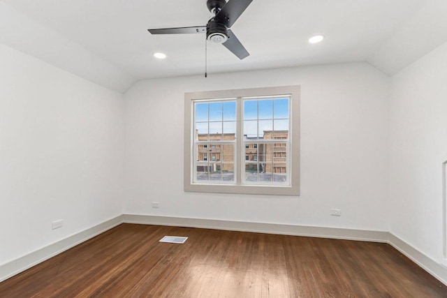 1617 69th St, Kenosha, WI 53143 - unfurnished room featuring lofted ceiling, wood finished floors, a ceiling fan, and recessed lighting