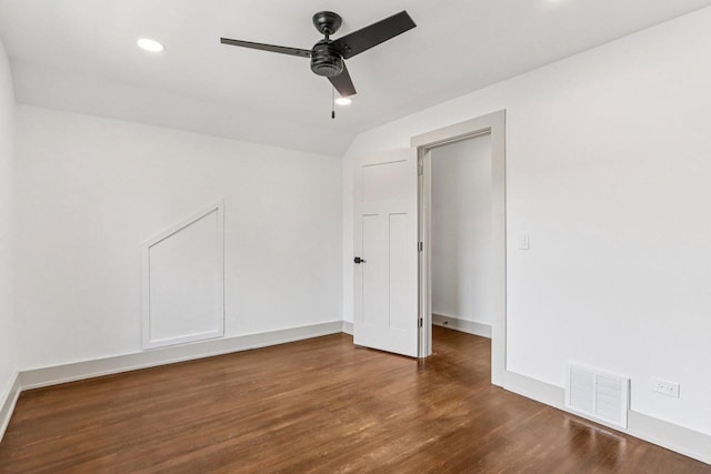 1617 69th St, Kenosha, WI 53143 - spare room featuring ceiling fan, wood finished floors, recessed lighting, and lofted ceiling
