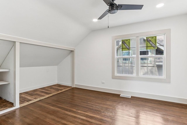 1617 69th St, Kenosha, WI 53143 - bonus room featuring vaulted ceiling, wood finished floors, ceiling fan, and recessed lighting