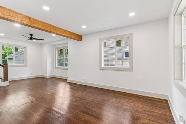 1617 69th St, Kenosha, WI 53143 - spare room with healthy amount of natural light, wood finished floors, recessed lighting, ceiling fan, and beam ceiling