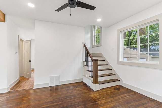 1617 69th St, Kenosha, WI 53143 - stairway featuring wood finished floors, ceiling fan, and recessed lighting
