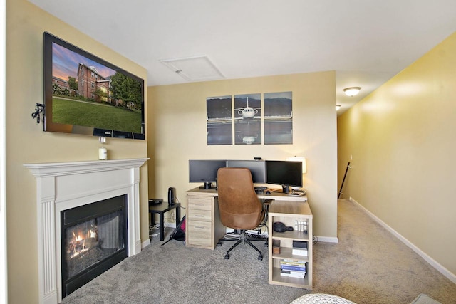 408 55th St Unit B, Kenosha, WI 53140 - carpeted office featuring baseboards and a glass covered fireplace