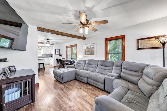 517 12th Ave, Green Bay, WI 54303 - living room with ceiling fan, wood finished floors, and beamed ceiling