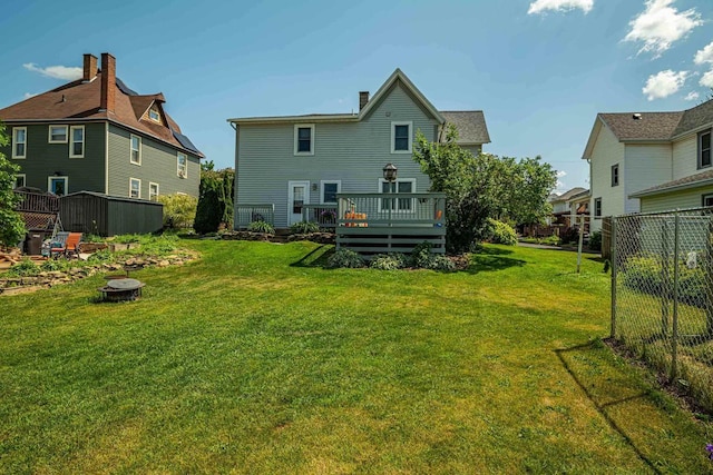 1915 7th St, Monroe, WI 53566 - rear view of property with an outdoor fire pit, a deck, and a chimney