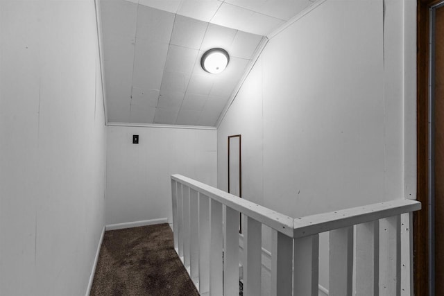 624 W 8th Ave, Oshkosh, WI 54902 - corridor featuring vaulted ceiling, carpet, and an upstairs landing