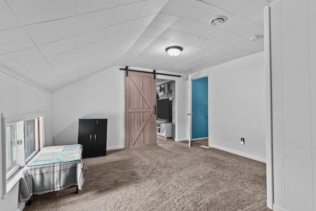 624 W 8th Ave, Oshkosh, WI 54902 - bonus room with carpet flooring, a barn door, and vaulted ceiling