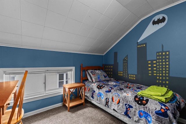 624 W 8th Ave, Oshkosh, WI 54902 - bedroom with vaulted ceiling, carpet, and ornamental molding