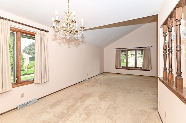 7701 W Coventry Dr, Franklin, WI 53132 - unfurnished room featuring light carpet, a chandelier, and lofted ceiling