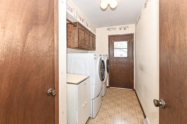 7701 W Coventry Dr, Franklin, WI 53132 - laundry room with washing machine and clothes dryer, cabinet space, and light floors