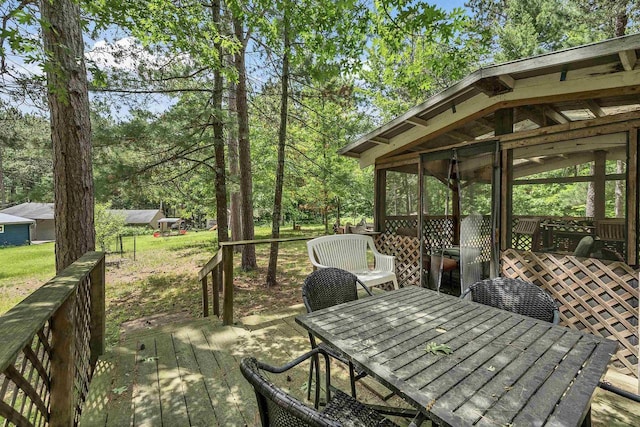 W8894 Cloverleaf Lake Rd, Clintonville, WI 54929 - wooden terrace with outdoor dining space