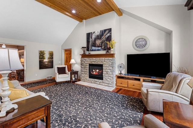 260 S Clay St, De Pere, WI 54115 - living area with wood finished floors, a stone fireplace, and recessed lighting