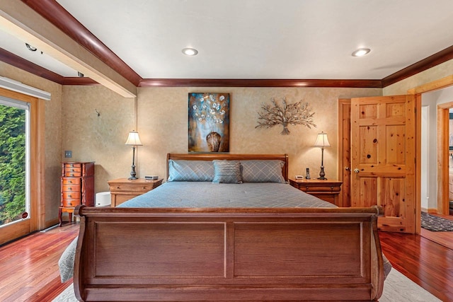 260 S Clay St, De Pere, WI 54115 - bedroom featuring wood-type flooring, ornamental molding, and recessed lighting