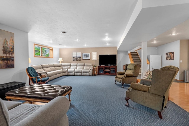 260 S Clay St, De Pere, WI 54115 - carpeted living area featuring stairway and recessed lighting