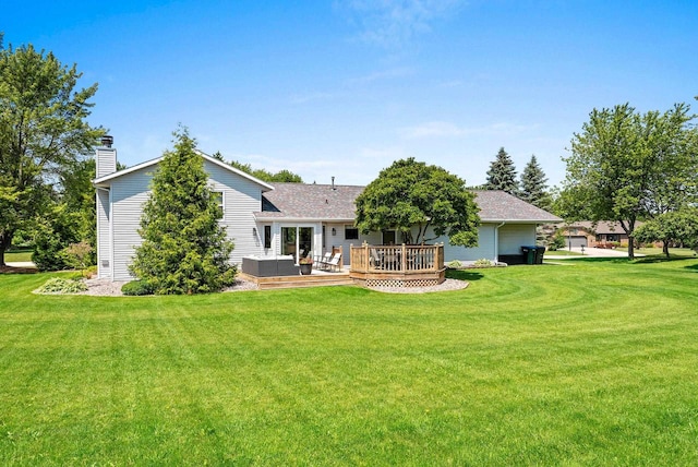 4814 Placid Way, New Franken, WI 54229 - rear view of property featuring a deck, a yard, a chimney, and a shingled roof