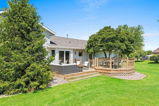 4814 Placid Way, New Franken, WI 54229 - rear view of house with an outdoor living space, a yard, a deck, and roof with shingles