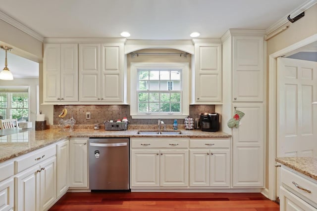 511 Wisconsin River Dr, Port Edwards, WI 54469 - kitchen with dishwasher, tasteful backsplash, plenty of natural light, and recessed lighting