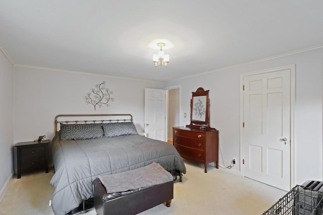 511 Wisconsin River Dr, Port Edwards, WI 54469 - bedroom featuring carpet, a chandelier, and crown molding