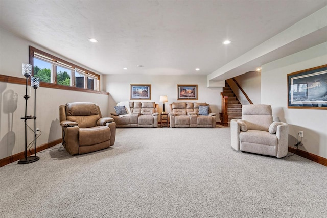 W9336 Lucy Ln, Hortonville, WI 54944 - living area with carpet flooring, stairway, and recessed lighting