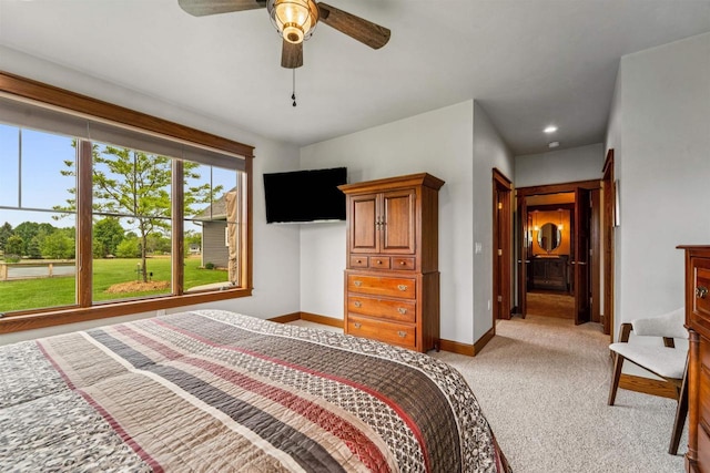 W9336 Lucy Ln, Hortonville, WI 54944 - bedroom featuring light colored carpet and a ceiling fan