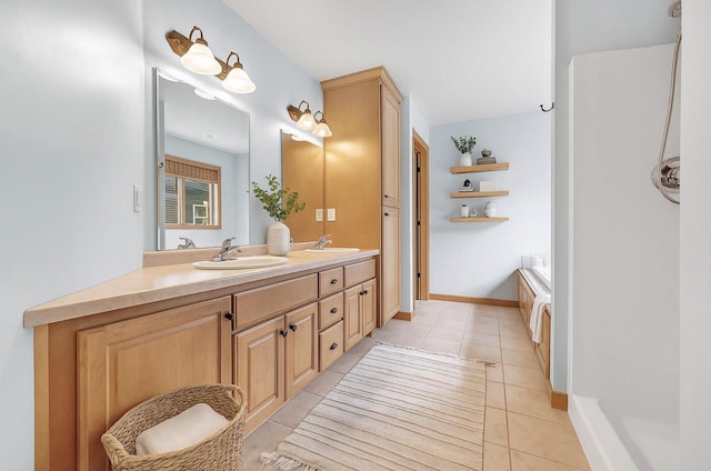 665 Black Earth Dr, De Pere, WI 54115 - bathroom featuring double vanity, tile patterned floors, and a tub