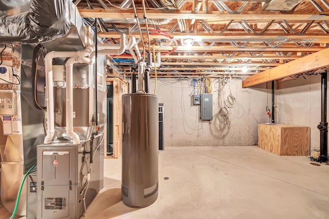 665 Black Earth Dr, De Pere, WI 54115 - unfinished basement featuring water heater, electric panel, and heating unit