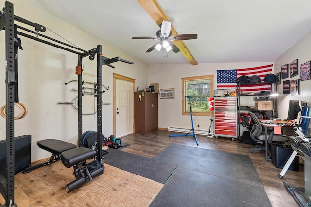3287 E Old Highway 105, Superior, WI 54880 - workout room with wood finished floors, a ceiling fan, and an AC wall unit
