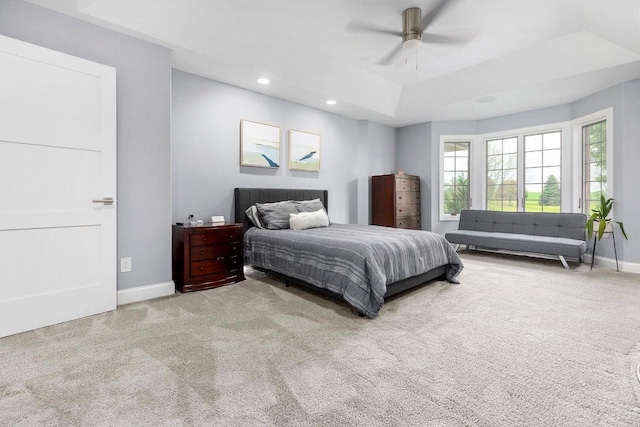 W1977 Center Valley Rd, Kaukauna, WI 54130 - bedroom with carpet floors, multiple windows, recessed lighting, a ceiling fan, and a raised ceiling