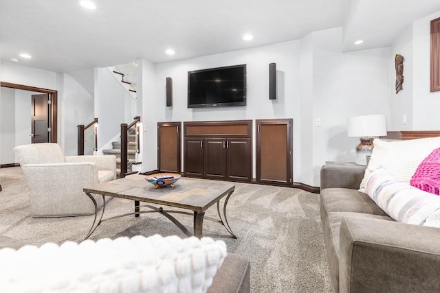 W1977 Center Valley Rd, Kaukauna, WI 54130 - living area with light carpet, recessed lighting, and stairs