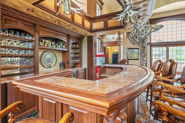 W1977 Center Valley Rd, Kaukauna, WI 54130 - community bar area with built in shelves and a towering ceiling