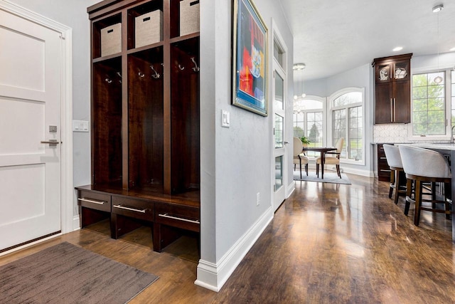 W1977 Center Valley Rd, Kaukauna, WI 54130 - mudroom with dark wood finished floors and baseboards