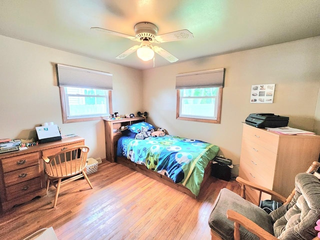 1239 Columbus Ave, Sheboygan, WI 53083 - bedroom with multiple windows, light wood-style flooring, ceiling fan, and an office area