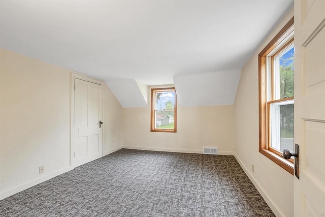 243 Chicago St, Pulaski, WI 54162 - additional living space featuring dark colored carpet and vaulted ceiling