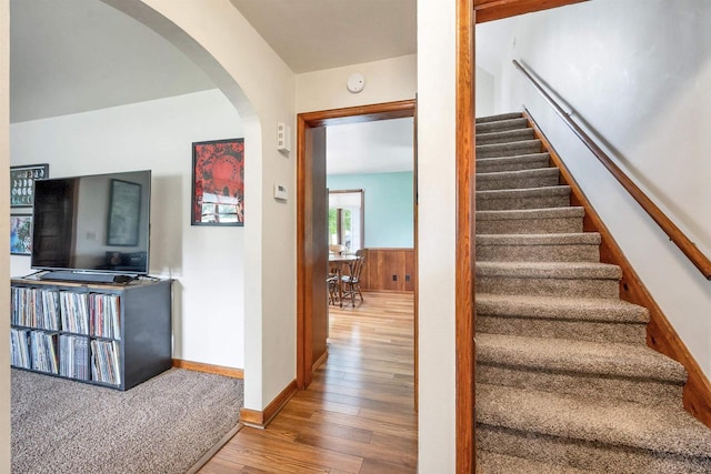 243 Chicago St, Pulaski, WI 54162 - stairs with arched walkways and wood finished floors