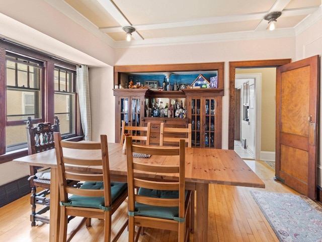 2221 N 60th St, Milwaukee, WI 53208 - dining room featuring ornamental molding, light wood finished floors, and a ceiling fan