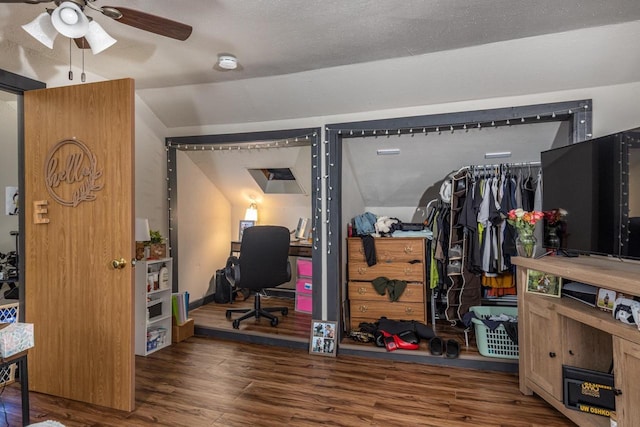 863 Jackson St, Oshkosh, WI 54901 - office with a ceiling fan, wood finished floors, and lofted ceiling
