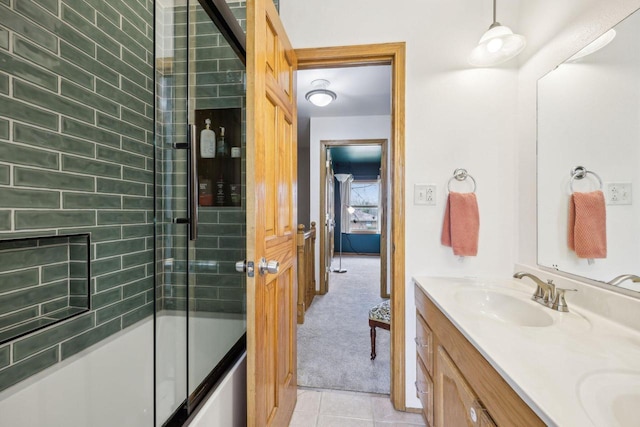 3901 Western Way, Racine, WI 53404 - full bathroom with combined bath / shower with glass door, double vanity, and tile patterned flooring