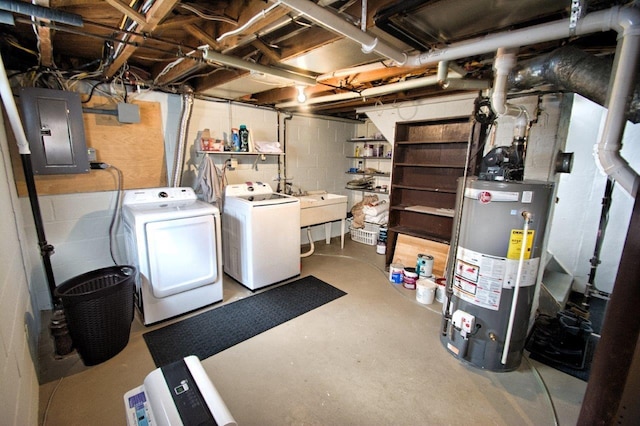 621 N Linwood Ave, Appleton, WI 54914 - unfinished basement with electric panel, water heater, washer and dryer, and concrete block wall