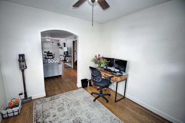 621 N Linwood Ave, Appleton, WI 54914 - office space featuring arched walkways, a ceiling fan, and wood finished floors