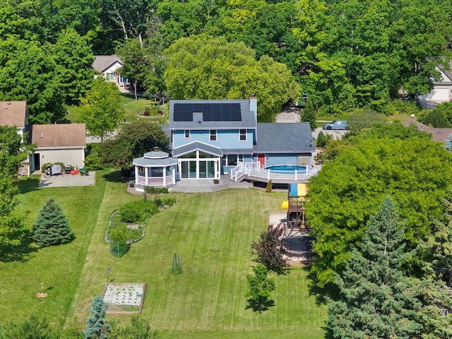 6834 S 35th St, Franklin, WI 53132 - aerial view of property and surrounding area featuring a heavily wooded area
