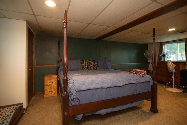 123 Westgate Dr, Iron Ridge, WI 53035 - bedroom featuring carpet, a paneled ceiling, and recessed lighting