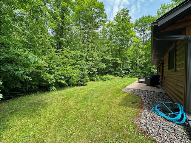 4686 W Butler Rd, Winter, WI 54896 - view of green lawn featuring a patio and a forest view