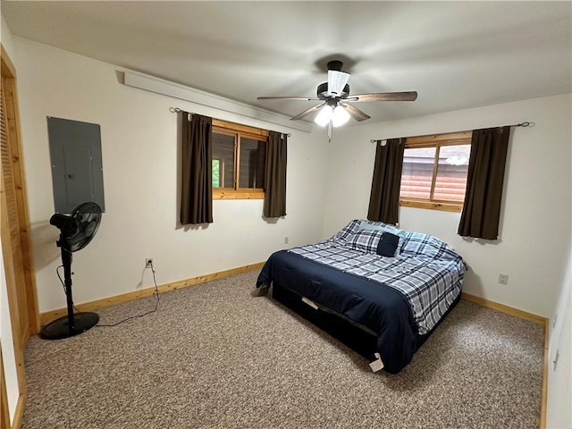 4686 W Butler Rd, Winter, WI 54896 - carpeted bedroom featuring electric panel and ceiling fan