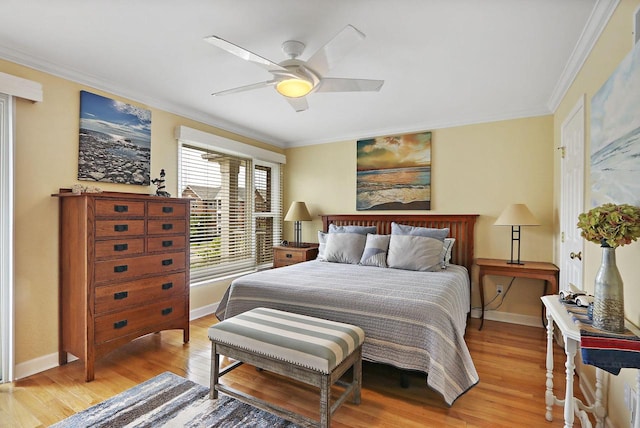 413 56th St, Kenosha, WI 53140 - bedroom featuring light wood finished floors, ornamental molding, and ceiling fan