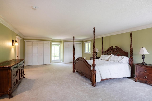 N2194 Valley Rd, La Crosse, WI 54601 - bedroom with ornamental molding, light carpet, and multiple closets