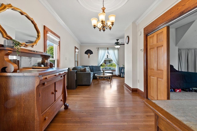 931 Carney Blvd, Marinette, WI 54143 - corridor featuring light wood-style floors, a chandelier, and ornamental molding