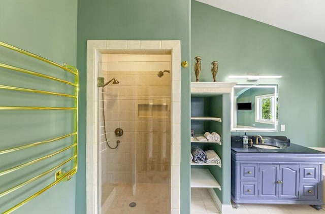 205 Kummrow Ct, Wales, WI 53183 - bathroom with vanity, a tile shower, and tile patterned floors