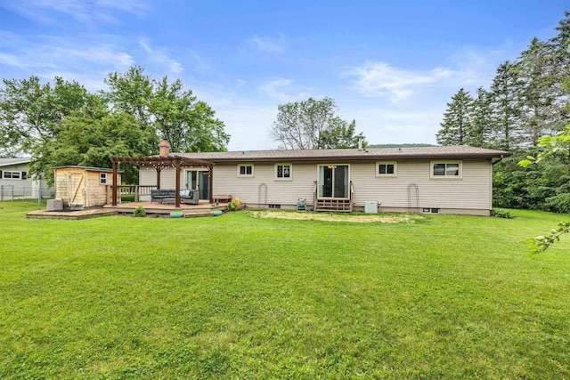 222531 Azalea Rd, Wausau, WI 54401 - rear view of property featuring a pergola, a deck, a storage unit, and entry steps