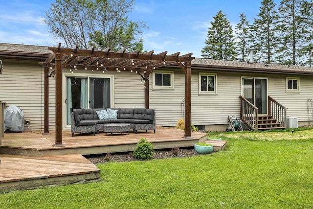 222531 Azalea Rd, Wausau, WI 54401 - back of property with an outdoor living space, entry steps, a pergola, a deck, and a lawn