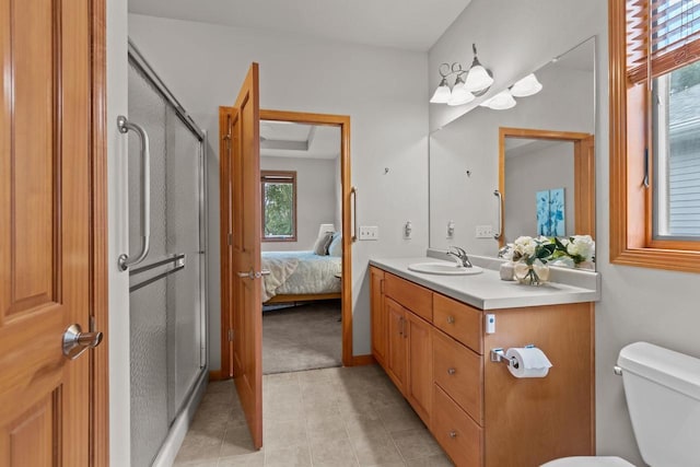 2506 Waterford Ct, Neenah, WI 54956 - full bath with vanity, ensuite bathroom, a stall shower, and tile patterned floors