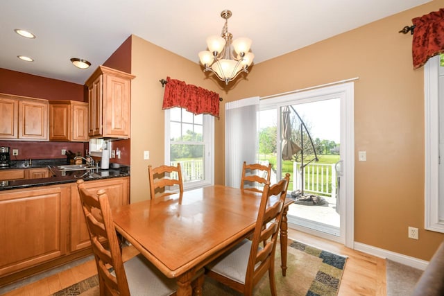 953 Eagleton Dr Unit 46-05, Lake Geneva, WI 53147 - dining space featuring a chandelier, light wood-style floors, and recessed lighting